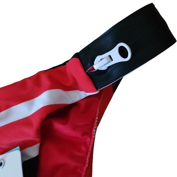 SEAFOLLY Australia Walk The Line striped zipper bikini bottom chili red Sz 6 NEW - Picture 3 of 6